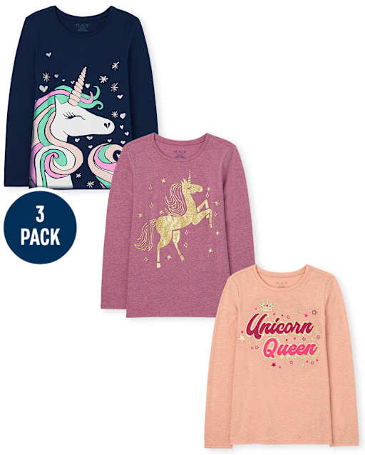 Lot de 3 t-shirts à imprimé licorne pour filles