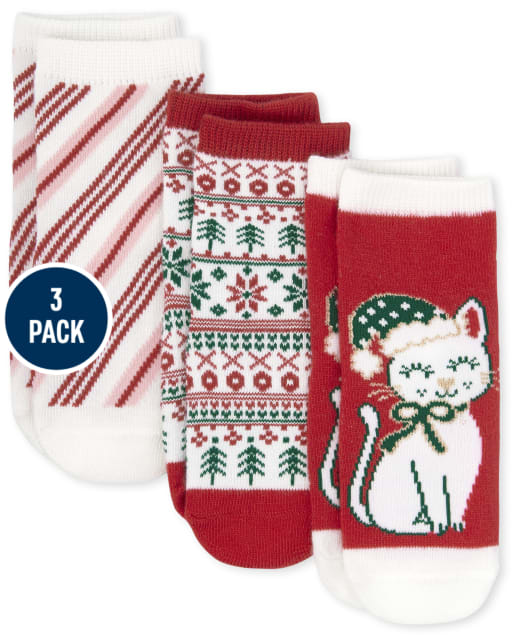 Toddler Girls Christmas Cat Midi Socks 3-Pack