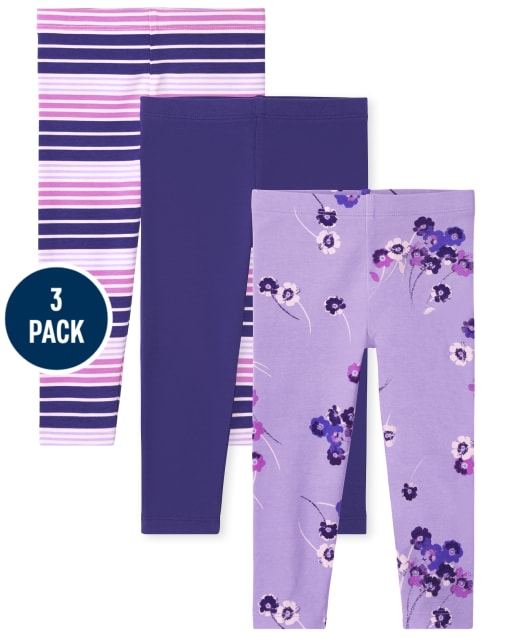 Toddler Girls Floral Striped Leggings 3-Pack