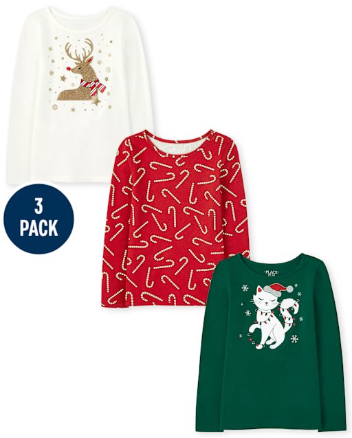 Lot de 3 hauts de Noël pour filles