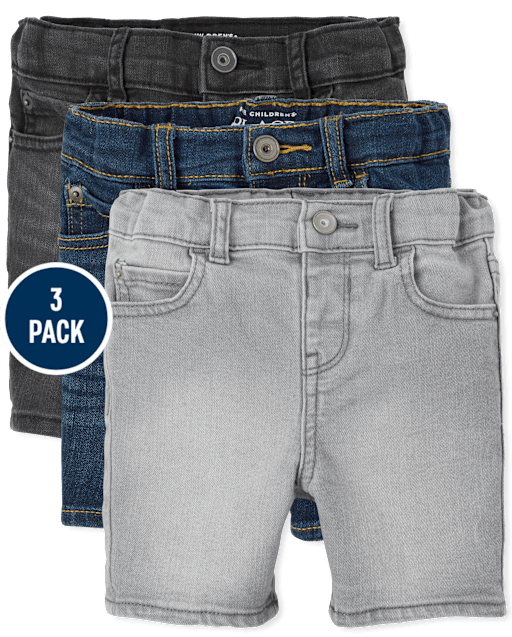 Shorts de mezclilla elástica para bebés y niños pequeños, paquete de 3