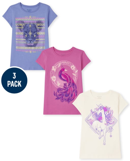 Lot de 3 t-shirts à imprimé animal pour filles