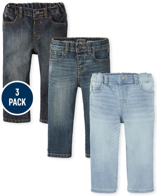 Paquete de 3 jeans rectos elásticos para niños pequeños