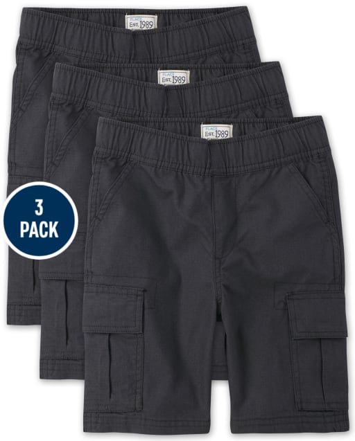 Boys Uniform Husky Pull On Cargo Shorts 3-Pack