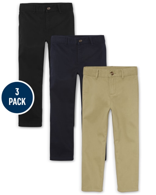 Boys Uniform Stretch Straight Chino Pants 3-Pack