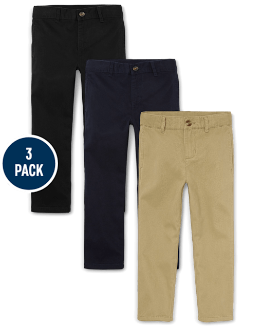 Lot de 3 pantalons chino en coton étirement décontractés pour garçons