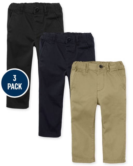 Toddler Boys Uniform Stretch Skinny Chino Pants 3-Pack