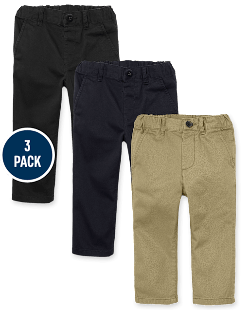 Baby And Toddler Boys Uniform Stretch Straight Chino Pants 3-Pack