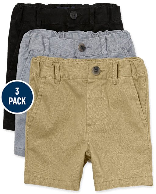 Lot de 3 shorts chino extensibles uniformes pour bébés et tout-petits garçons