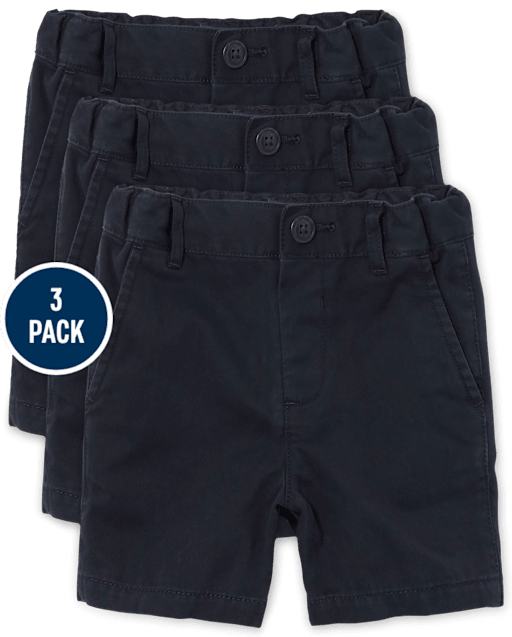 Lot de 3 shorts chino extensibles uniformes pour bébés et tout-petits garçons