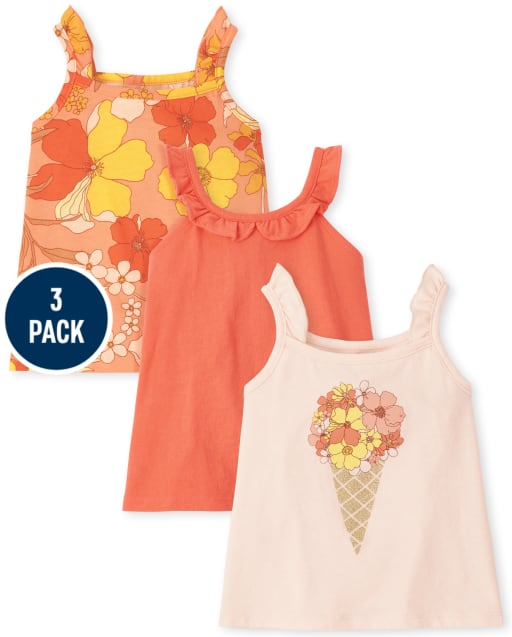 Toddler Girls Floral Ruffle Tank Top 3-Pack