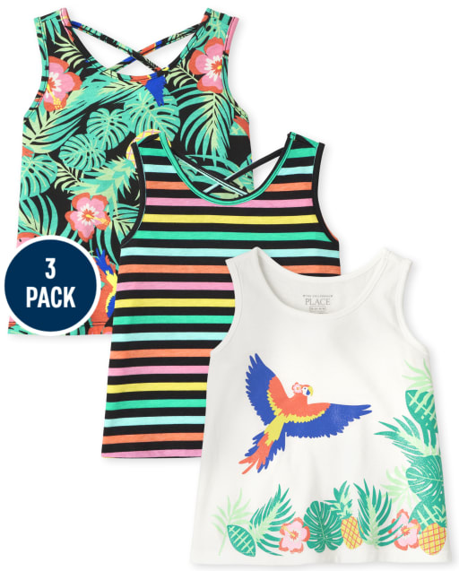 Toddler Girls Parrot Cross Back Tank Top 3-Pack
