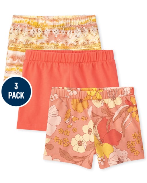 Shorts estampados para niñas pequeñas, paquete de 3