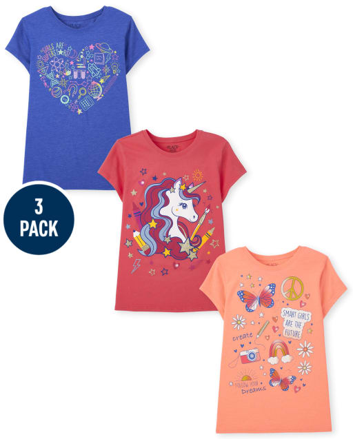 Paquete de 3 camisetas con estampado de garabatos para niñas
