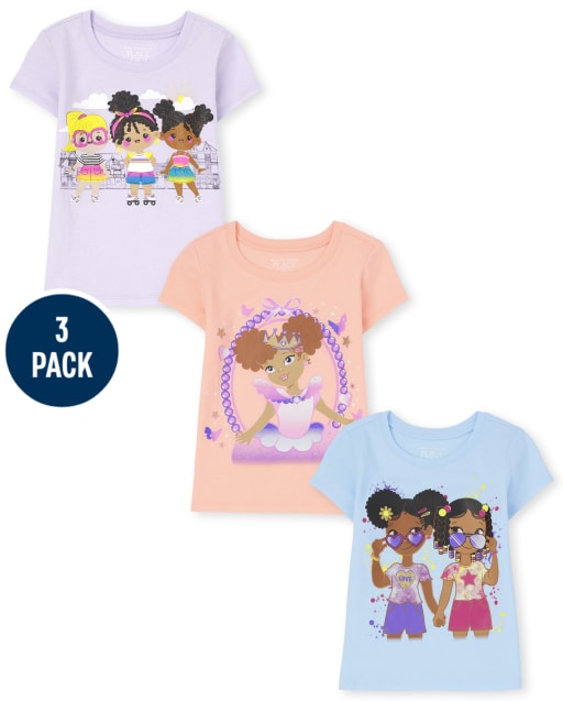 Lot de 3 t-shirts graphiques pour bébés et tout-petits filles