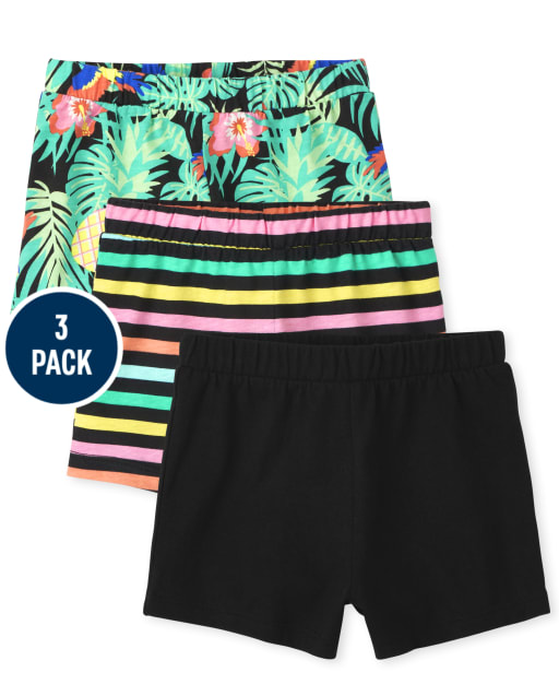 Shorts estampados para niñas pequeñas, paquete de 3