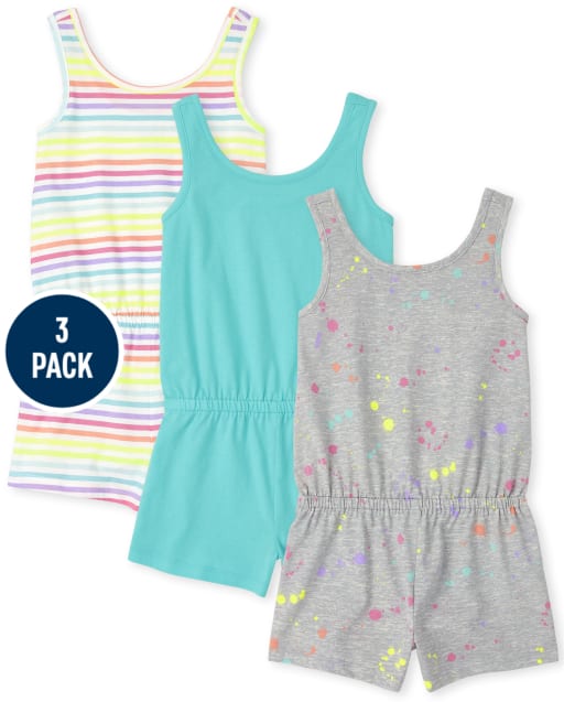 Paquete de 3 mamelucos estampados para niñas