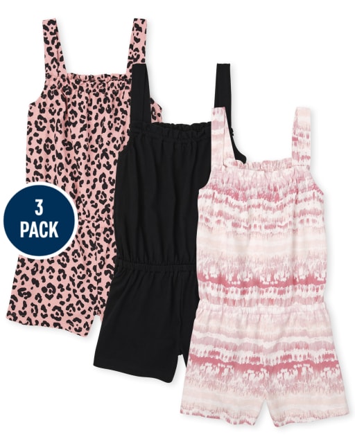 Girls Leopard Romper 3-Pack
