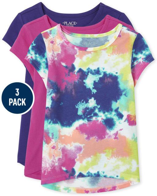Girls Tie Dye High Low Top 3-Pack