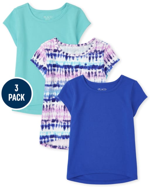 Paquete de 3 camisetas de corte alto y bajo con estampado para niñas