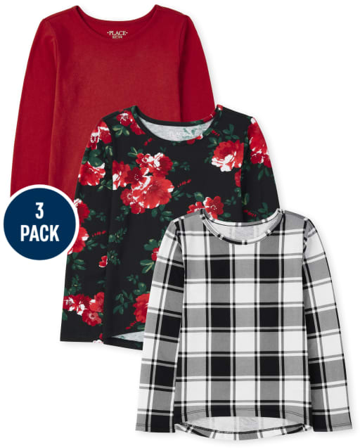 Girls Plaid High Low Top 3-Pack