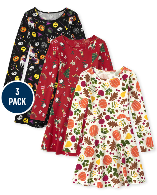 Girls Holiday Everyday Dress 3-Pack