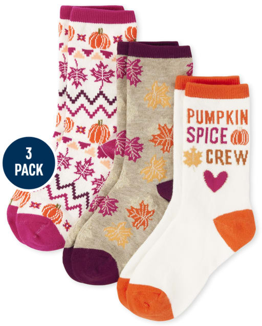 Girls Leaf Crew Socks 3-Pack