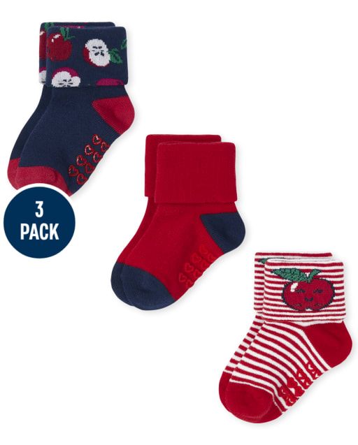 Toddler Girls Apple Turn Cuff Socks 3-Pack