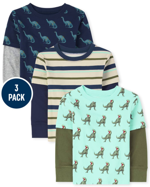 Toddler Boys Print 2 in 1 Top 3-Pack