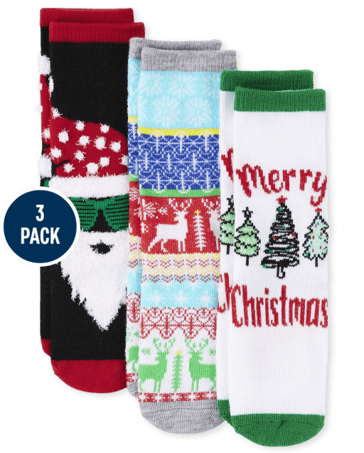 Toddler Matching Family Santa Crew Socks 3-Pack