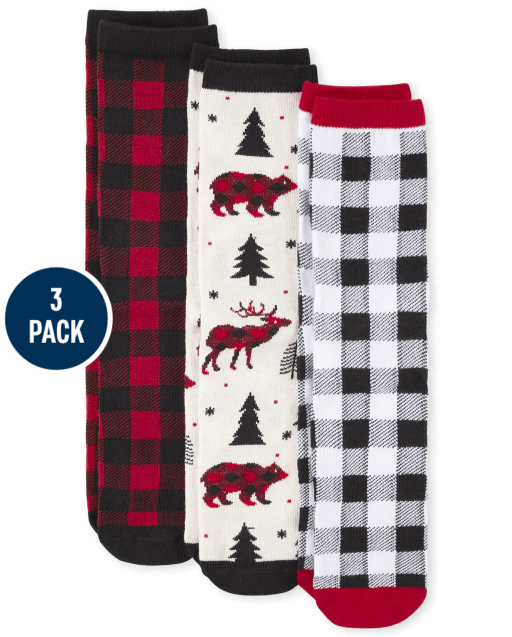 Paquete de 3 calcetines unisex para adultos a juego con diseño de cuadros de búfalo familiar