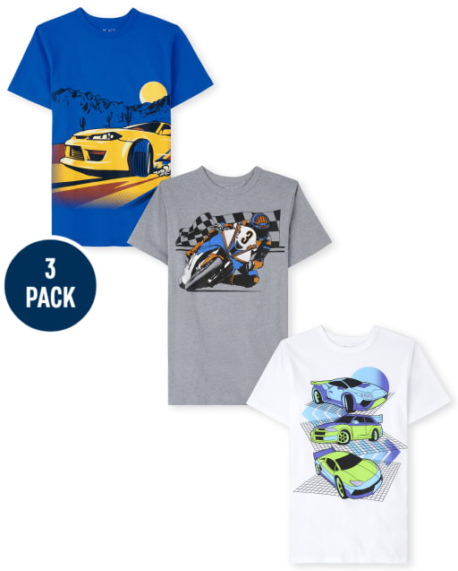 Lot de 3 t-shirts à imprimé véhicule pour garçons