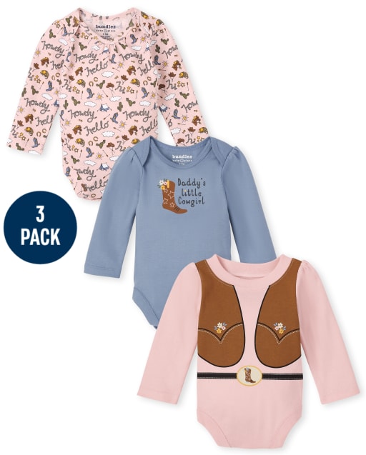 Baby Girls Cowgirl Bodysuit 3-Pack