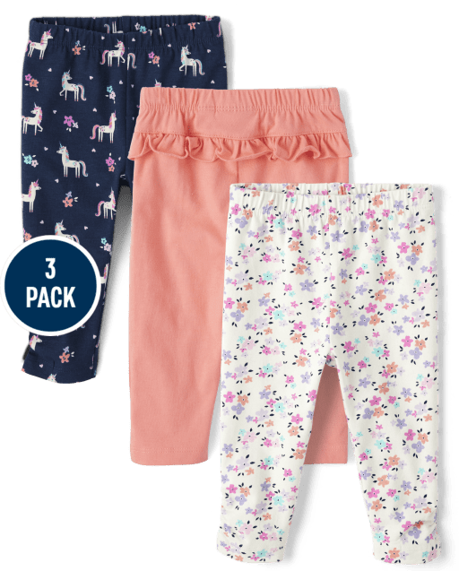 Baby Girls Unicorn Ruffle Pants 3-Pack
