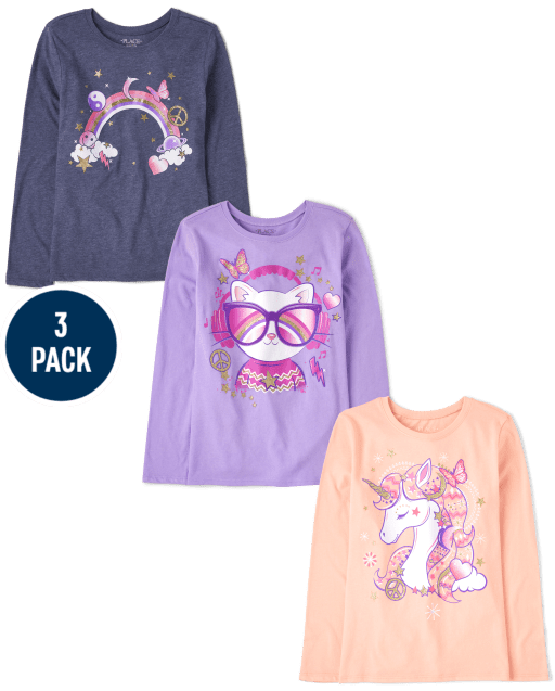Lot de 3 t-shirts à imprimé animal pour filles