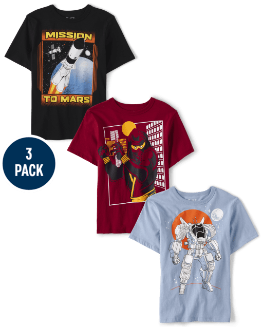 Pack de 3 camisetas con gráfico espacial para niños