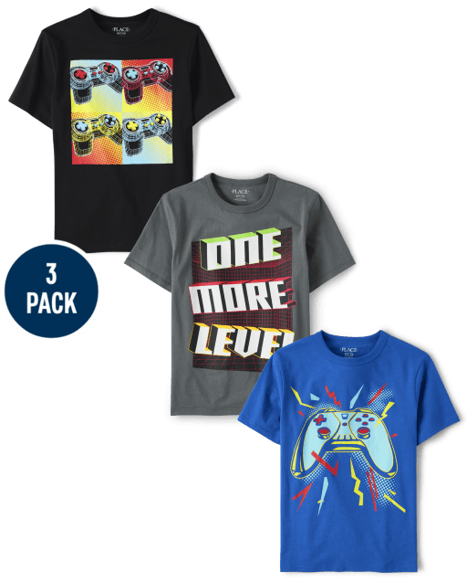 Paquete de 3 camisetas con estampado de videojuegos para niños