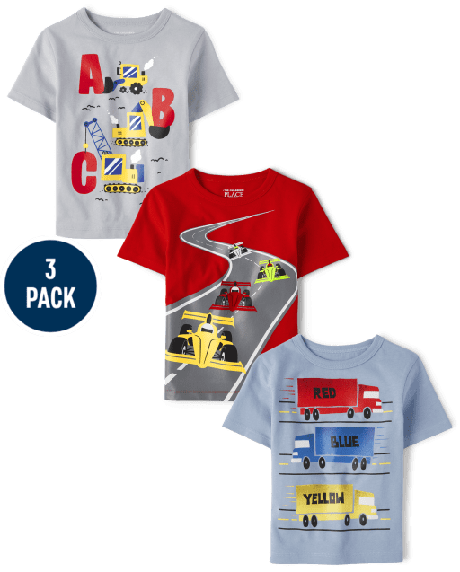 Baby And Toddler Boys Alphabet Vehicle Graphic Tee 3-Pack