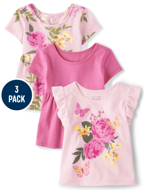 Toddler Girls Floral Babydoll Top 3-Pack