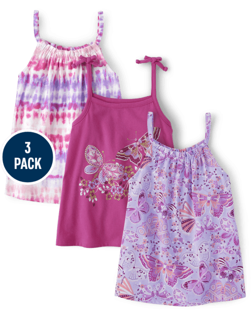 Toddler Girls Tie Shoulder Tank Top 3-Pack