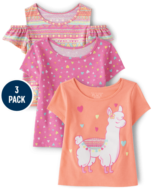 Toddler Girls Print Cold Shoulder Top 3-Pack