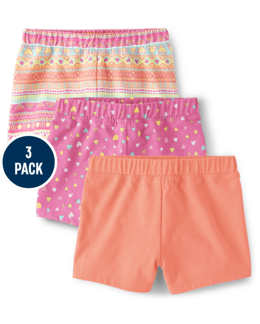 Toddler Girls Heart Pull On Shorts 3-Pack