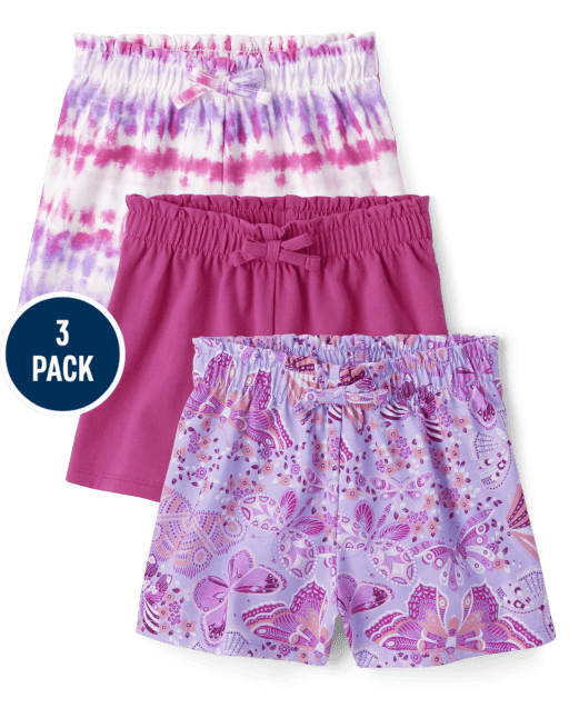 Toddler Girls Butterfly Paperbag Waist Shorts 3-Pack