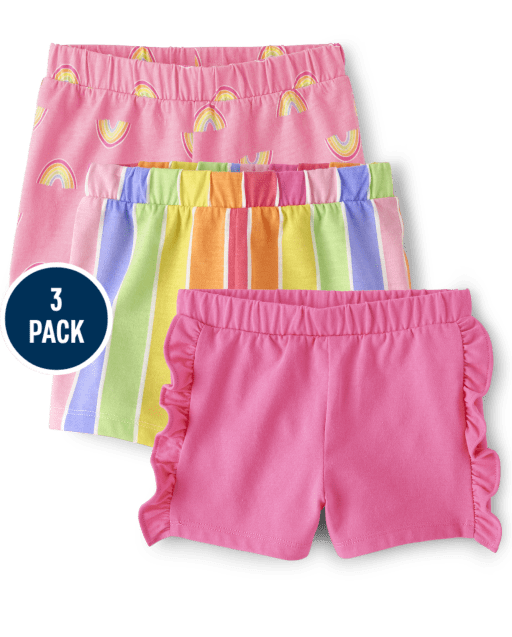 Toddler Girls Rainbow Pull On Shorts 3-Pack
