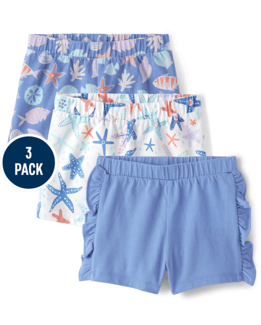 Toddler Girls Starfish Pull On Shorts 3-Pack