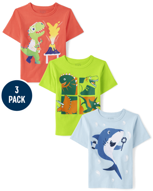 Baby And Toddler Boys Dino Shark Graphic Tee 3-Pack