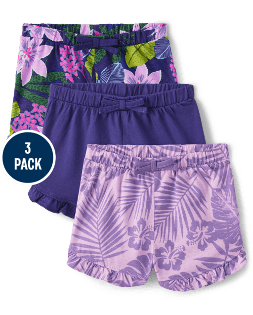 Pack de 3 Shorts con Volantes Florales Tropicales para Bebé Niña