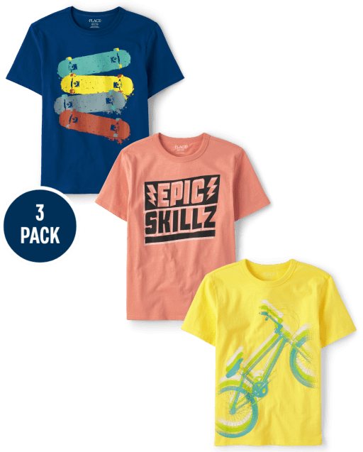 Paquete de 3 camisetas gráficas de deportes extremos para niños