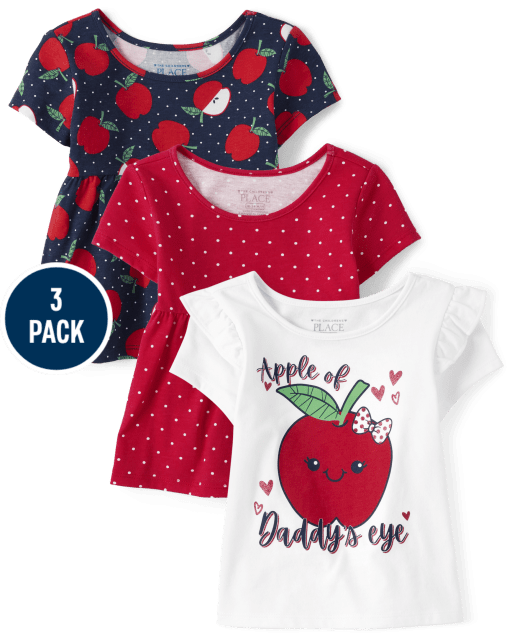 Toddler Girls Apple Top 3-Pack