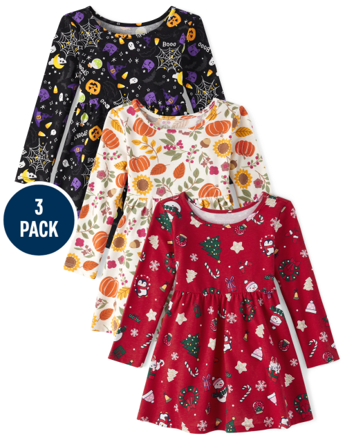Paquete de 3 vestidos de día festivo para niñas pequeñas